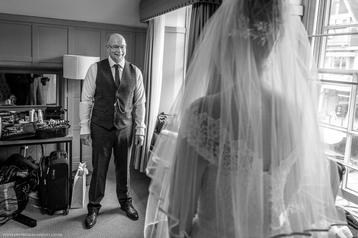 father_of_the_bride bridal prep black_white image wedding dress white_horse_hotel dorking natural authentic documentary wedding photography photographer surrey sussex