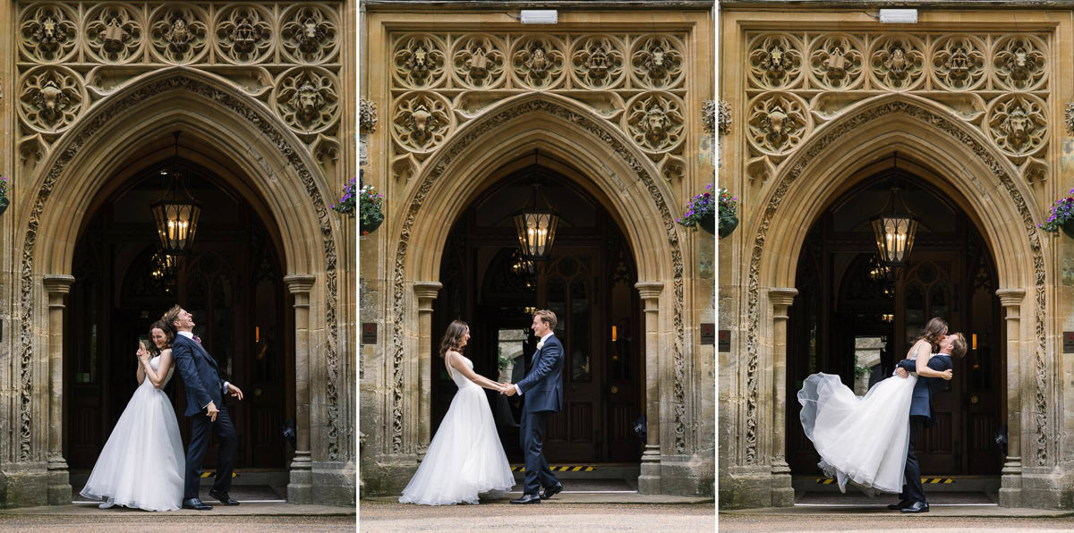 Bride and groom outdoor portraits at nutfield_priory Redhill Surrey by lgbtq_friendly documentary wedding photographer surrey Sussex for natural candid colourful authentic unposed relaxed wedding photography
