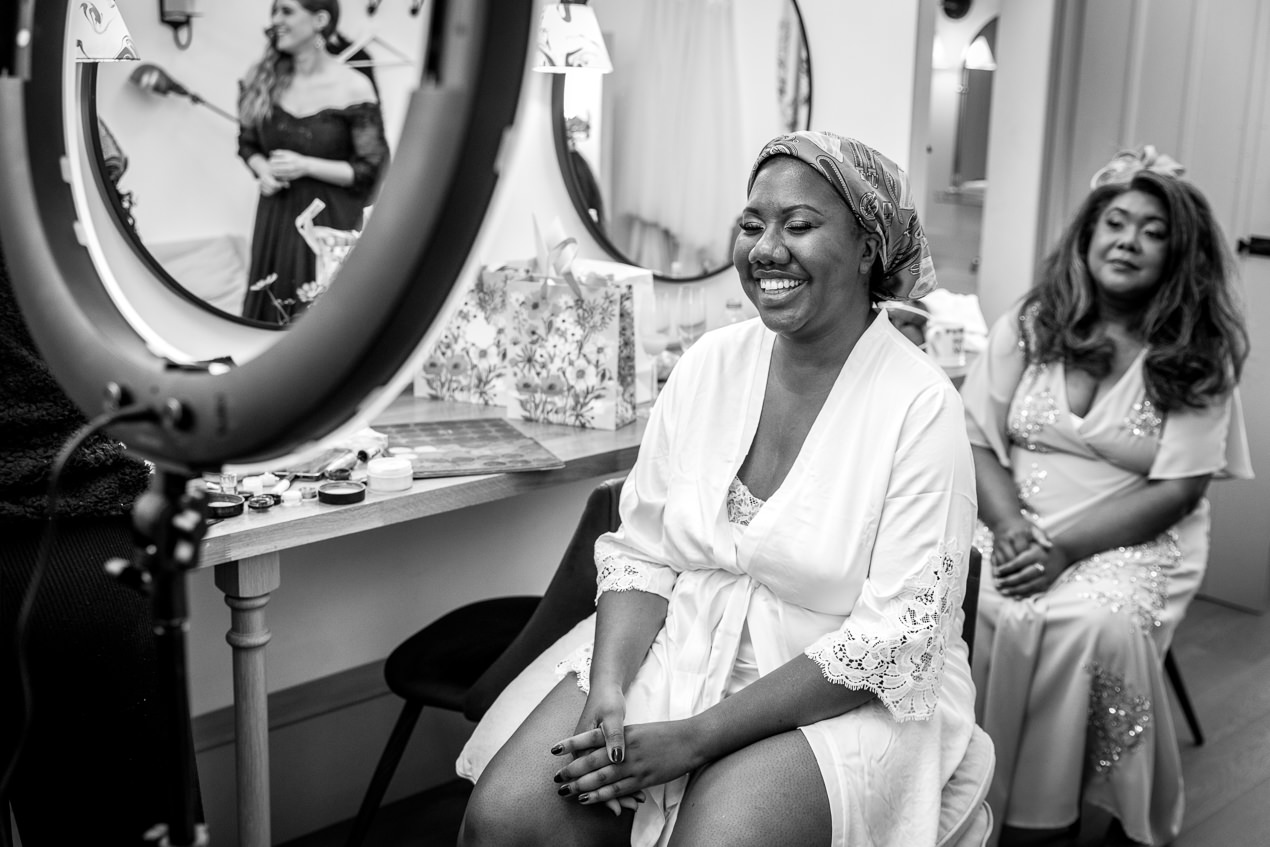 bridal prep at relaxed gate_street_barn wedding guildford with candid unposed natural storytelling wedding photography by documentary wedding photographer surrey sussex